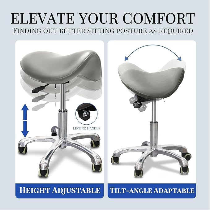 Saddle Stool with Wheels,Rolling Stool,Rolling Chair Ergonomic Swivel Rolling Chair with Hydraulic Lifting Height Adjustable Rolling for Office Medical Massage Salon Drafting(Grey)