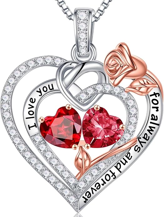 Iefil Valentines Day Gifts for Her Wife - 925 Sterling Silver Double Birthstone Necklace, Anniversary Birthday Gifts for Women, Jewelry Gift for Wife Girlfriend Mom Her