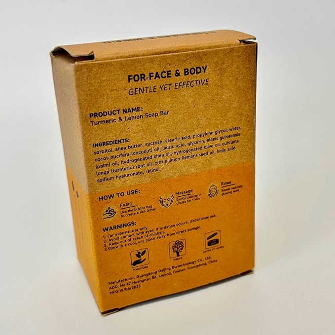 3 Pack Lemon & Turmeric Soap Bar for Dark Spots - Powered by Kojic Acid & Vitamin C and Deeply Moisturizing with Shea Butter - SLS Free