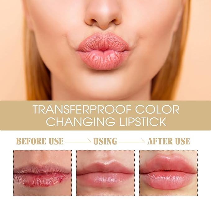 Transferproof Color Changing Lipstick,(2Pcs) Gold Crystal Ph Lipstick Color Changing,Long Lasting 24 Hours Moisturizing Glossy Shine Lip Gloss for Women