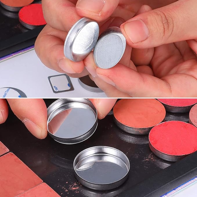 Sumind 101 Pack Metal Stickers for Eyeshadow Palette Set, Includes 1 Makeup Depotting Tool, Adhesive Empty Metal Makeup Colorful Palette Stickers(50 Pcs Square ＋50 Pcs Round)