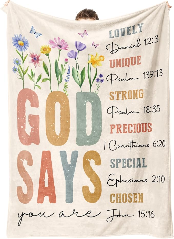 Gifts for Women - Christian Inspirational Floral Blanket | Religious Birthday Gift, Blanket for Mom, Sisters, and Friends, Baptism & Confirmation, Spiritual Gift for Her 80"X 60"
