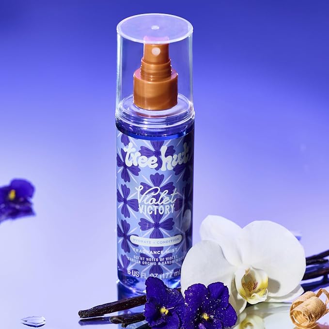 Tree Hut Violet Victory Hair & Body Mist, Hydrating & Alcohol-Free Body Spray, Lavender & Vanilla Orchid Scent, Perfume Mist for Hair & Body, Everyday Fragrance Spray for Women, 6 oz