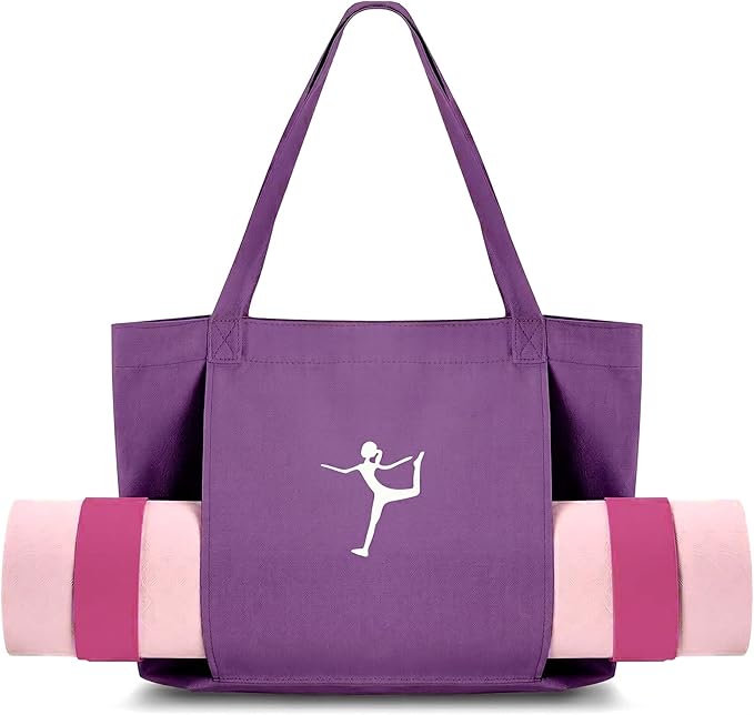 Yoga Bag - Pilates Bag With Mat Holder,for Women Canvas Tote Bag with Yoga Mat Carrier Pocket Large Gym Pilates Bag for Travel Office Beach Workout