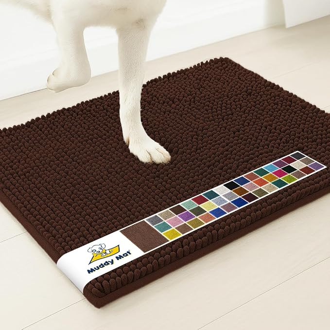Muddy Mat® | Super Water Absorbent Door Mat Indoor, Microfiber Quick Dry Chenille Entryway Rug, Slip Resistant Front Door Mat, Indoor Mats for Entryway, Machine Washable Pet Rug, Chocolate 20" x 48"