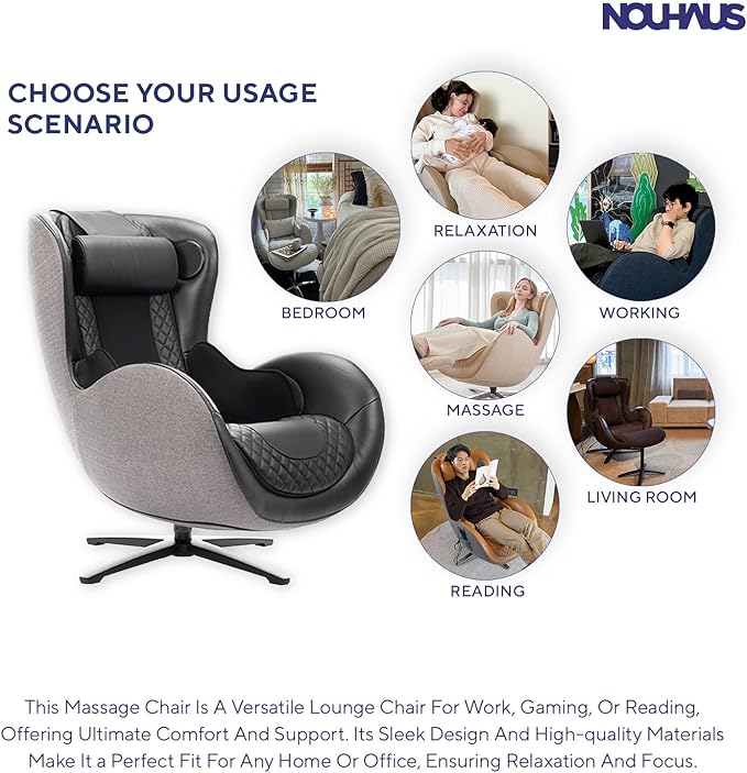 Nouhaus Heated Classic Massage Chair Full Body and Spot Massaging Recliner with Ottoman, Bluetooth Speaker, in-Chair Charger. Portable Shiatsu Body Massager Chair (Black)