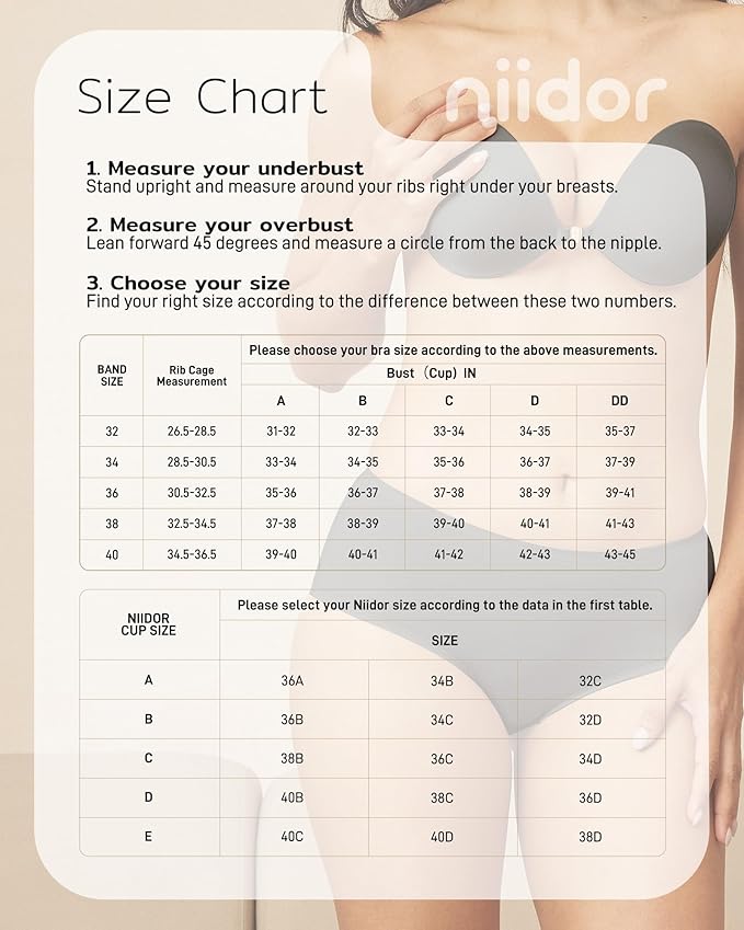Niidor Adhesive Bra Strapless Sticky Invisible Push up Silicone Bra for Backless Dress with Reusable Nipple Covers