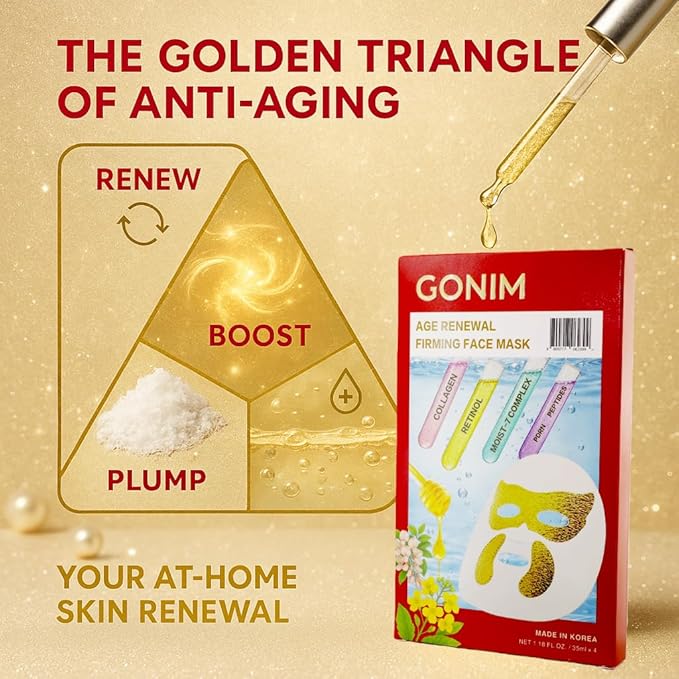 GONIM Korean Face Mask with Integrated Eye Patches with PDRN, Caffeine, Retinol, Collagen Face Mask, Hydrating Face Masks, Hyaluronic Acid Serum Sheet Mask Korean Skin Care Anti Aging 35ml/1.18ozx4