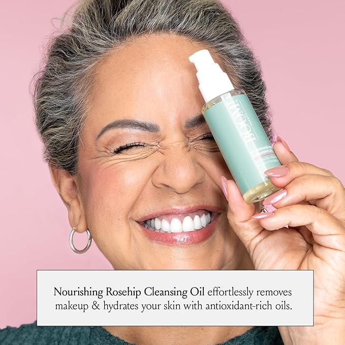 Rosehip Cleansing Oil Gentle Makeup Remover - Oil Cleanser for Sensitive Skin Double Cleansing - Dermatologist Tested Face Cleanser with 14 Botanical Complex pH Balanced - 1.8 fl oz