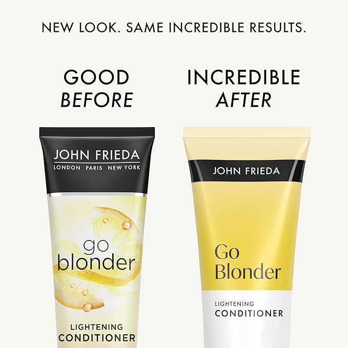 John Frieda Go Blonder Lightening Conditioner, Gradually Lightens Blonde Color, For Natural or Color-Treated Hair, Formulated with Citrus and Chamomile, Paraben Free, 8.3 Oz