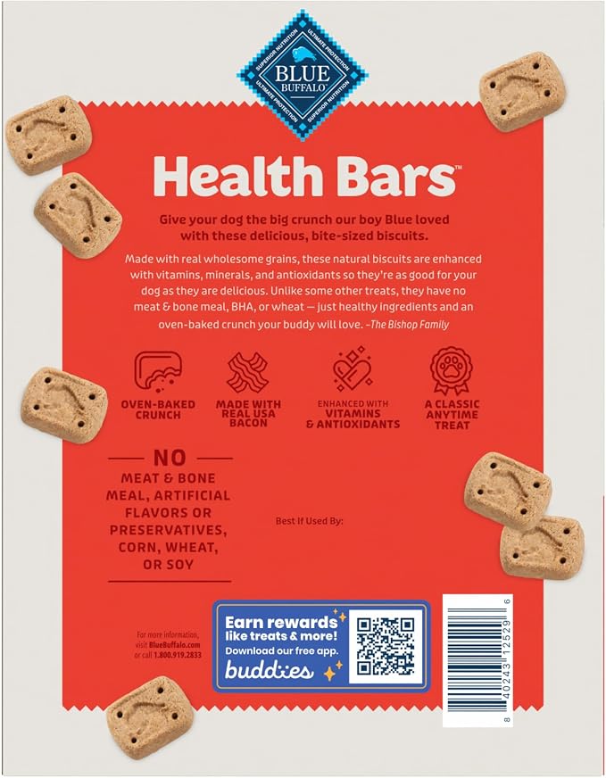 Blue Buffalo Health Bars Crunchy Dog Biscuits, Oven-Baked with Natural Ingredients, Bacon, Egg & Cheese, 32-oz Bag (Pack of 2)