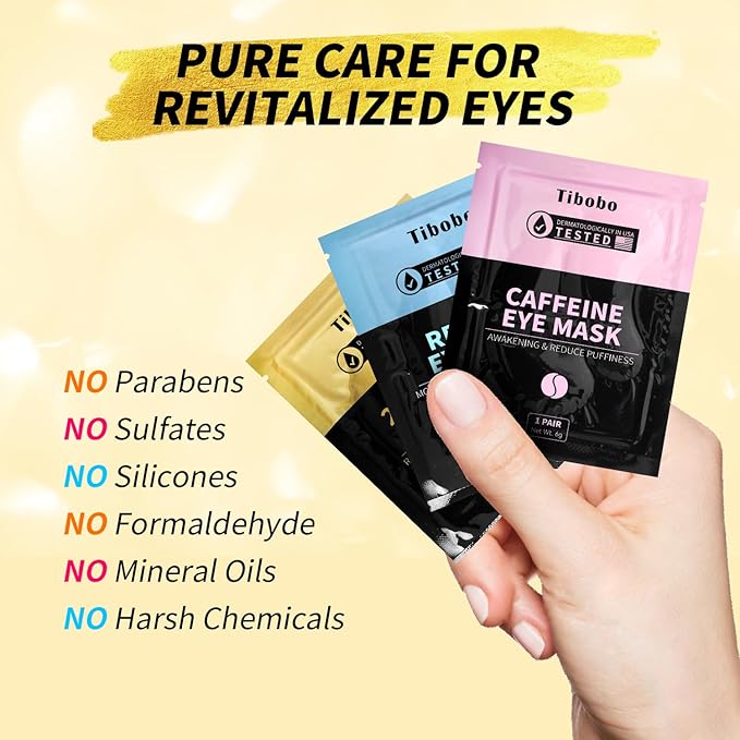 Under Eye Patches(25 Pairs), 24K Gold, Caffeine, Retinol Eye Masks for Puffy Eyes, Wrinkles, Dark Circles, Undereye Bags Treatment - Restoring & Awakening & Moisturizer Skin care Gift for Women