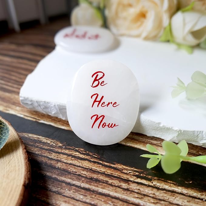 Selenite Crystal Worry Stones - Small Crystals for Big Stress Relief - The Ultimate Cheer Up & Encouragement Gift for Natural Reiki Healing - Real Motivational Strength Rocks - Be Here Now