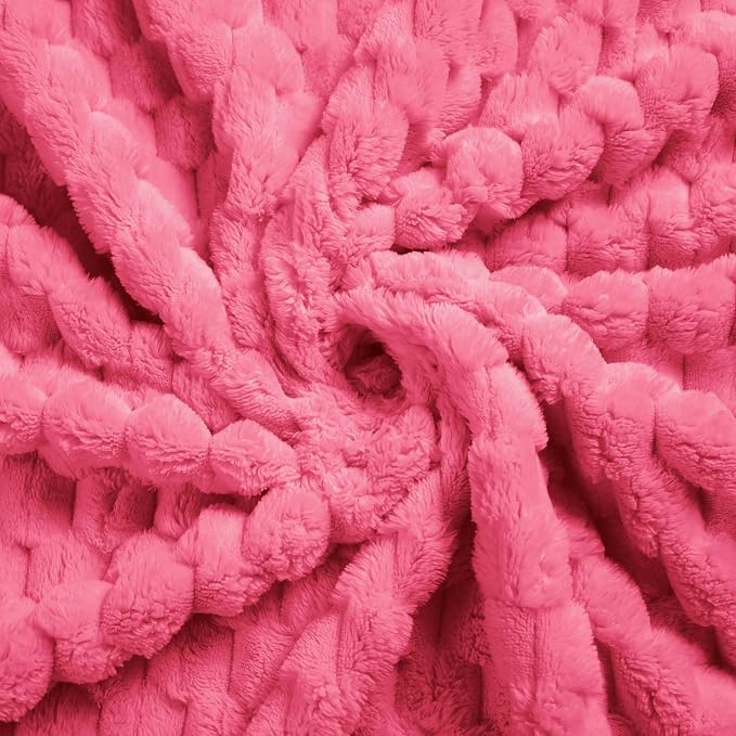 Excervent Hexagon Jacquard Throw Blanket for Bed, 50x70 Inches, Hot Pink | Decorative Fuzzy Flannel Fleece Throw Blanket for Sofa Bed Couch, Super Soft Cozy, Suitable for All Seasons