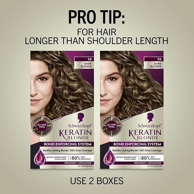 Schwarzkopf Keratin Blonde Hair Dye, 7.0 Dark Blonde, Professional Quality Permanent Hair Color, Bond Enforcing System Helps Prevent Breakage*