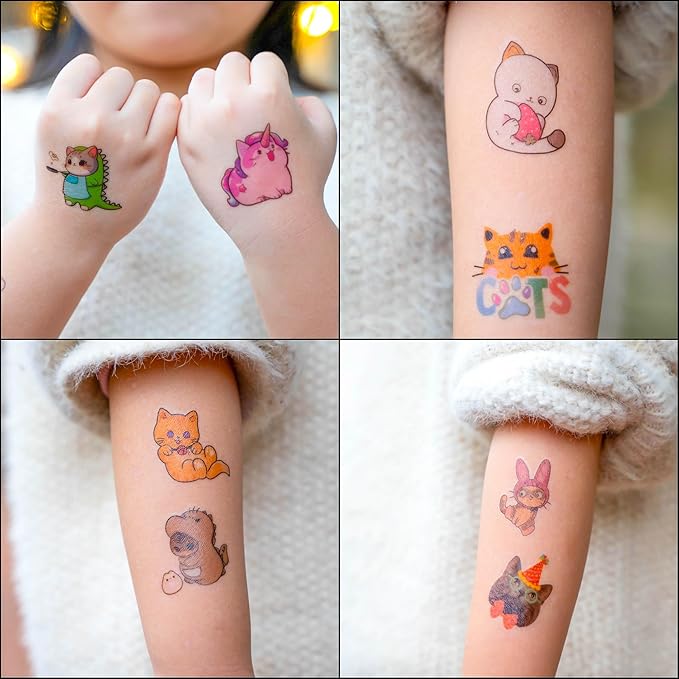 96 PCS Cat Cats Pet Pre-Cut Temporary Tattoos for Kids | Super Cute Themed Birthday Party Favors, Supplies, Decorations, Animal Paw Fake Tattoo Stickers Gifts for Boys Girls Rewards