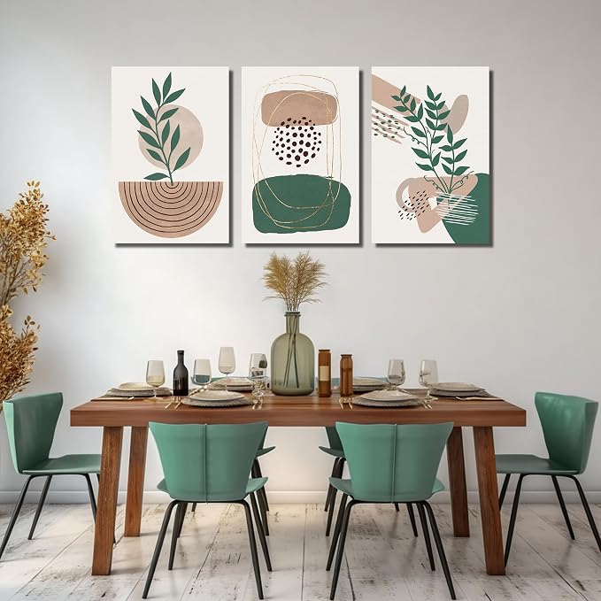 DNIEOTU Bohemian Wall Art for Living Room, Boho Botanical Wall-Decor for Bedroom, Minimalist Geometric Shapes Picture Prints, Size 24 x 36 Inches 3-Pieces