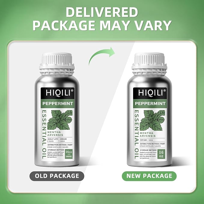 HIQILI Peppermint Essential Oil for Freshening Air, Hair Care | Aromatic Oil for DIY Soap, SPA & Home Use, Removes Odors - 500ml / 16.9 fl oz