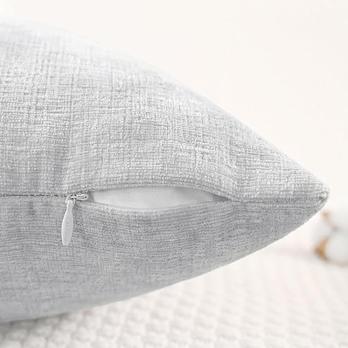 CaliTime Decorative Throw Pillow Covers 22 X 22 Inches Moonbeam Gray | Pack of 2, Cozy Chenille Cushion Cases for Sofa Bed Living Room Farmhouse Home