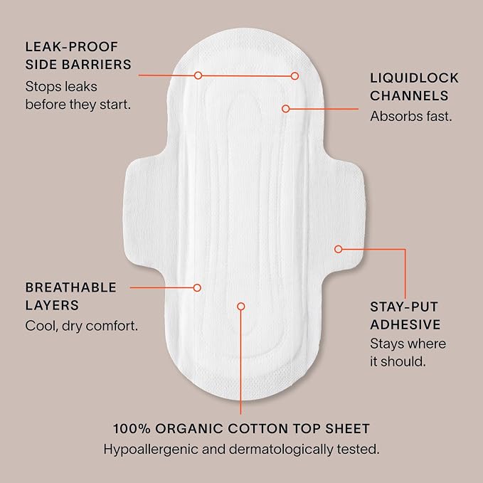 Cora 100% Organic Cotton Topsheet Pads Multipack (32 Regular, 14 Overnight Pads)