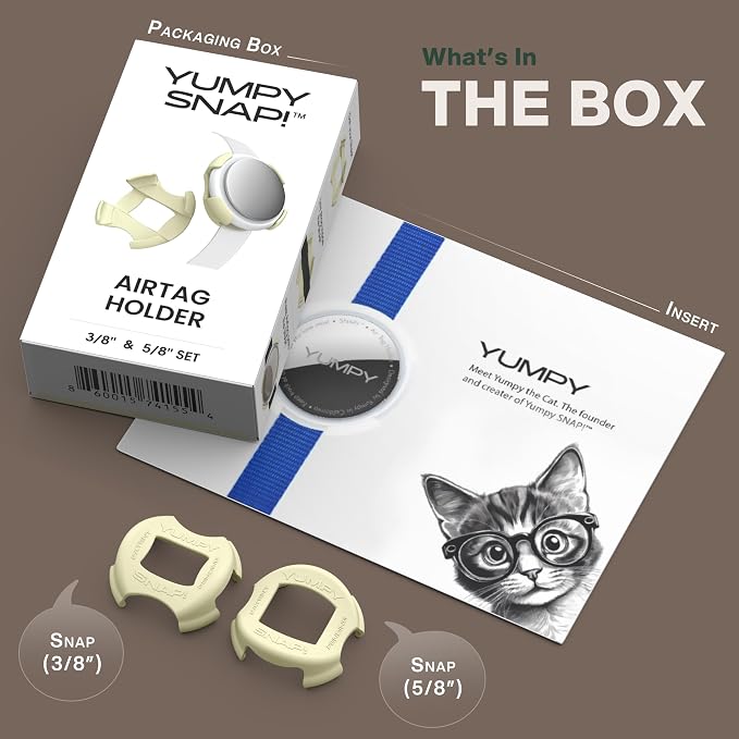 SNAP! AirTag Holder - 3/8" & 5/8" Set - for Cats, Kittens, Puppies, & Small Dogs - Fits Collars, Harnesses, Straps, Bags & More - Made in USA - Organic Vanilla