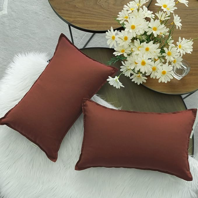 Jeanerlor Cotton Linen Decorative 12"x20" Lumbar Throw Pillow Case Cushion Cover with Twin Needles Stitch on Edge,for Wedding/Party/Gift/Car (30 x 50cm), Reddish Brown