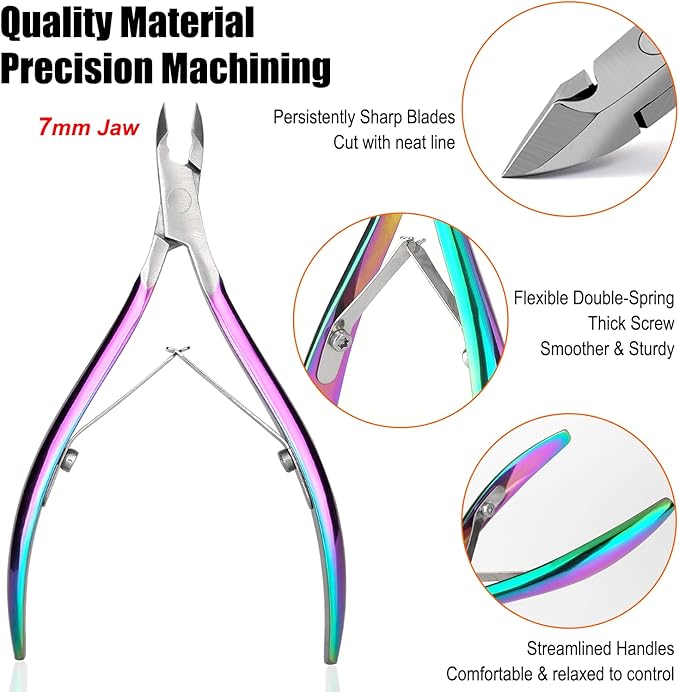LePinko Professional Cuticle Trimmer with Cuticle Pusher, Super Labor-saving Dead Skin Nippers, Sharp Hangnail Remover for Fingernail Toenail, Pedicure Manicure Nail Care Tool for Women Men, 7mm Jaw