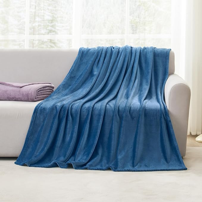 Hansleep Full Mineral Blue Fleece Blanket, Soft Flannel Bed Blanket | Fuzzy Cozy Blanket 84x90 Inches, Multi-use for Bed, Sofa, Couch, Travel, Camping, All Season Warm Lightweight Cover