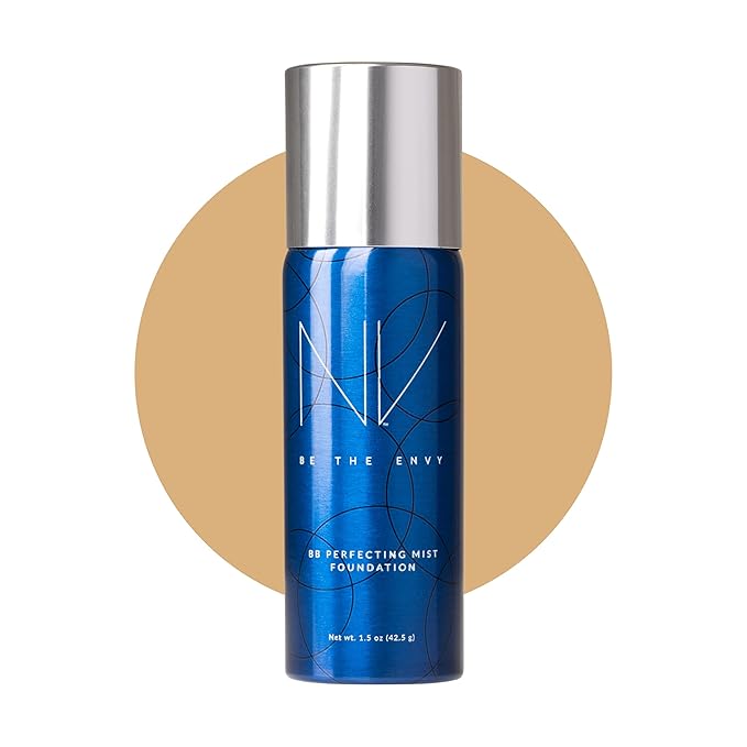 NV BB Perfecting Mist Foundation Buildable Coverage Professional Airbrush Makeup with Plant-based Stem Cell Polypeptides, Vitamins A, D, E and Aloe, 1.5 ounces, Cool Sand