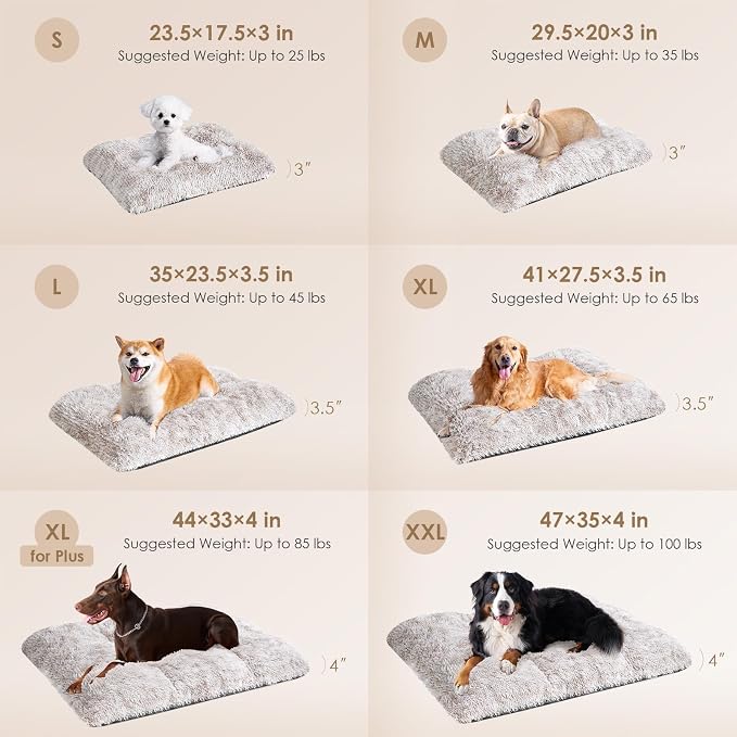 EHEYCIGA Fluffy Dog Crate Bed for Small Dogs, Plush Crate Pad, Brown | Calming Anti Anxiety Small Dog Bed, Washable Soft Warm Faux Fur Crate Mat with Non-Slip Bottom