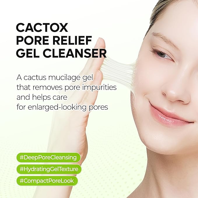 Dr.Melaxin Cactox Pore Relief Gel Cleanser, Hydrating Gel-to-Foam Facial Cleanser for Pore Cleansing and Enlarged-Looking Pores, 120ml