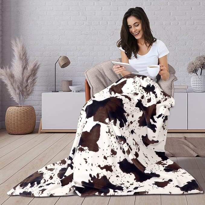 Edenleaf Flannel Cow Print Blanket 60"x80", Ultra Cozy Cow Throw Blanket for Couch Bed and Travel, Cow Decor Throw Blankets for Bed, All Seasons Twin Size Blanket 60"x80"