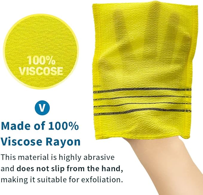 Exfoliating Bath Washcloth Yellow 10pcs, Korean Asian Exfoliating Mitt, Shower Glove, Removing Dry Dead Skin Cells, Cleaning Pores, Reusable, K-Beauty Body Care Item