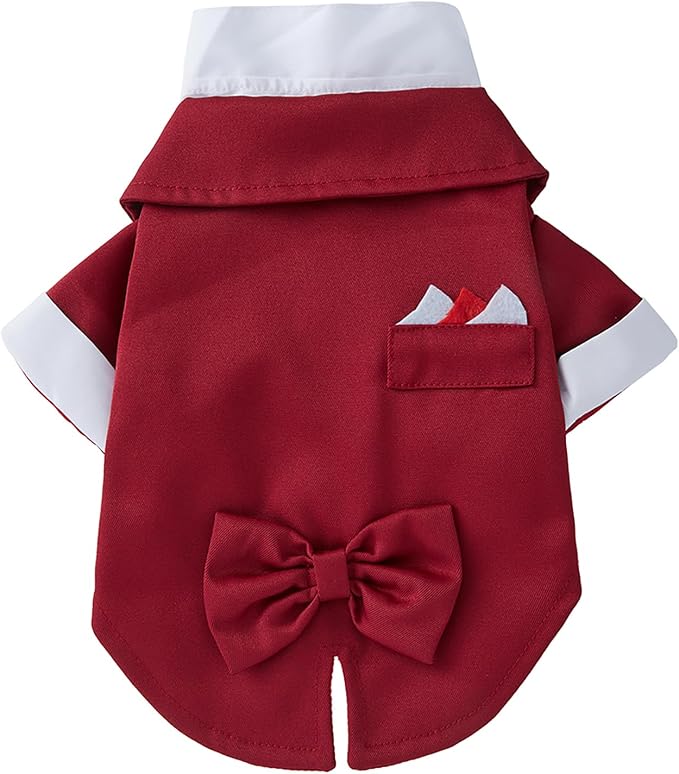 GabeFish Pets Wedding Jackets Suit for Dogs with Bow Tie Puppy Cat Formal Clothes Shirt Tuxedo (Red, M (Chest 15.3in/39cm))
