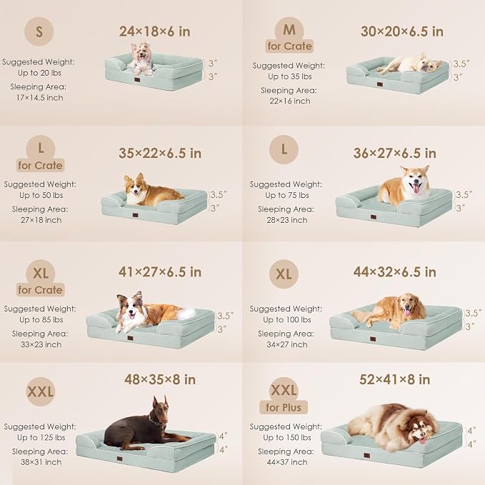 EHEYCIGA Orthopedic Dog Bed for Medium Dogs, Waterproof Memory Foam, Sage Green, 30"L x 20"W x 6.5"Th | Non-Slip Bottom and Egg-Crate Memory Foam Dog Couch Bed with Washable Removable Cover, Sage Green
