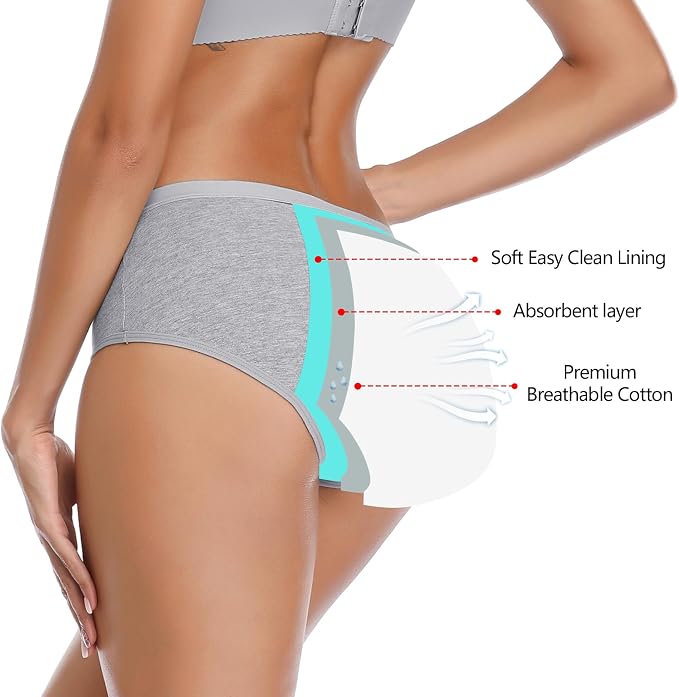 JojoQueen Period Underwear for Women Menstrual Panties Cotton Postpartum Easy Clean Teens Brief