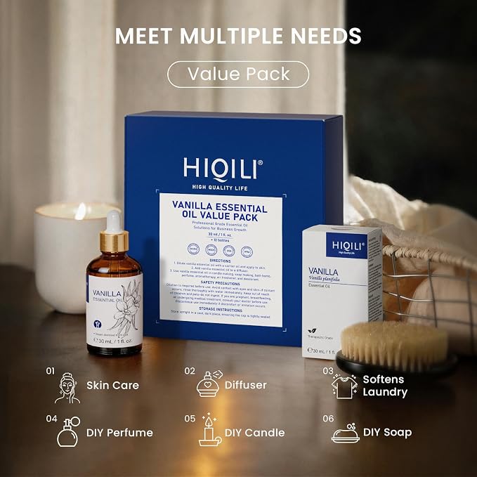 HIQILI Vanilla Essential Oil Set-1 fl oz (12 Pack),Stable Quality, Bulk Pack for Business Purchase
