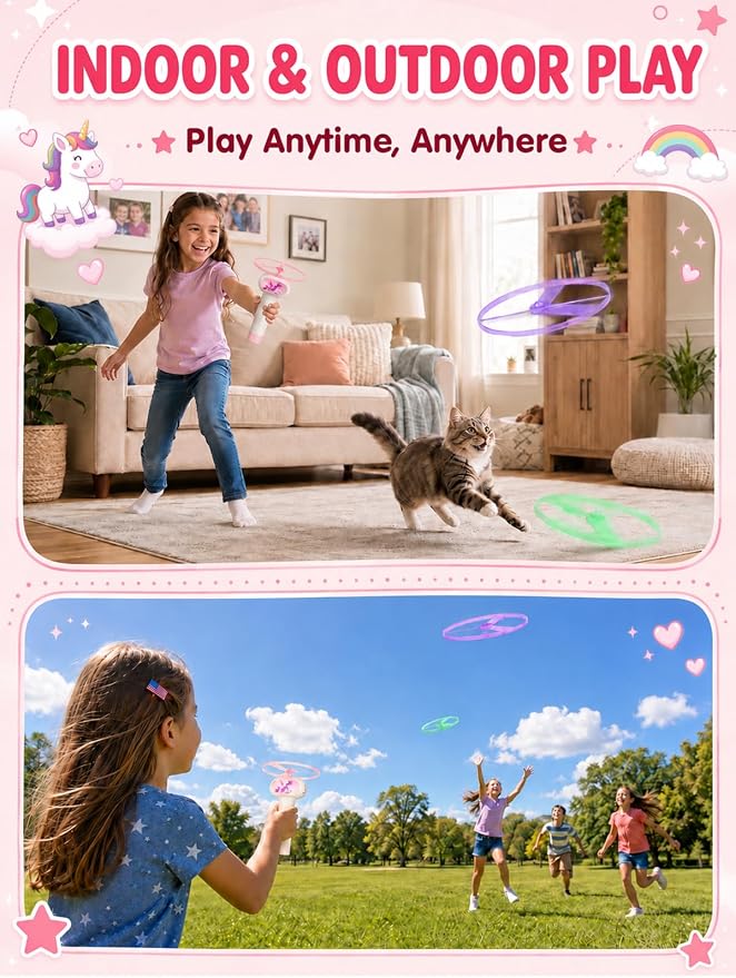 2PCS Outside Toys for Kids & Pets Electric Disc Launcher 6 Flying Spinners