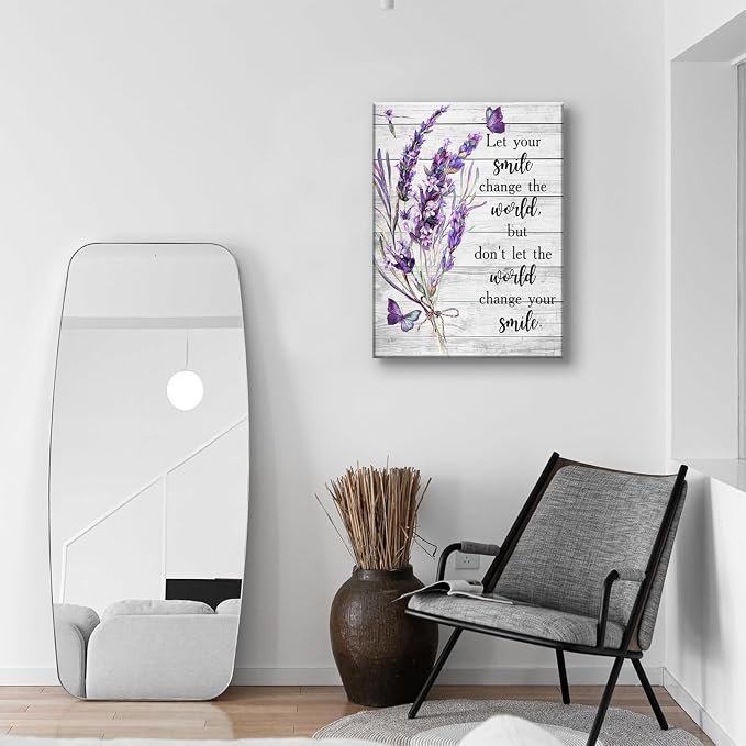 Purple Bathroom Flower Canvas Wall Decor Inspirational Wood Board Canvas Wall Art Lavender Bathroom Washroom Print Poster Rustic Wall Painting Pictures Artwrok 12x16 In