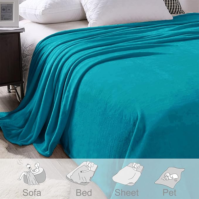 Exclusivo Mezcla Soft Large Fleece Throw Blanket for Couch, Teal | 50x70 Inches, Double-Sided Brushed Flannel, Lightweight Plush Cozy Blanket for Home Decor, All Season, Machine Washable