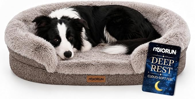 Fluffy Orthopedic Dog Beds Large Sized Dog, 40" Bolster Sofa Bed | Soft plush faux fur,lowered entry,washable cover,waterproof liner,claming dog couch for x-large dogs,supportive bolster