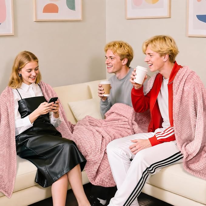 4 Pack Fleece Throw Blankets 50x60 Inches - 270 GSM Ultra Soft Plush Flannel for Bed Couch Sofa, Lightweight Warm 3D Waffle Texture, No Shedding No Pilling All Season Throw (Rose Pink)