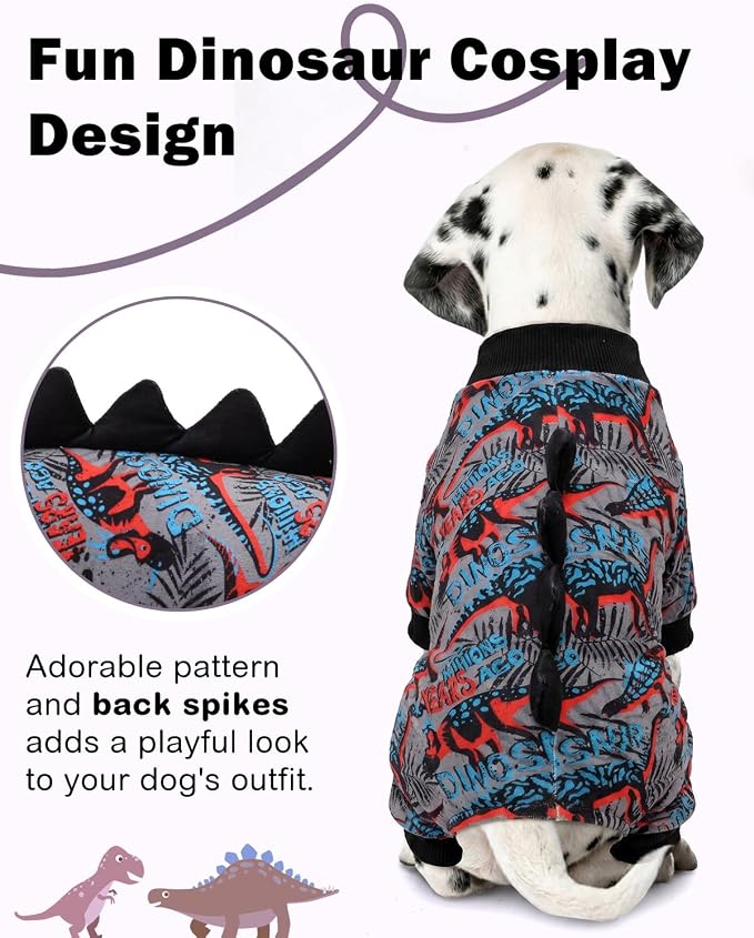 CuteBone Dinosaur Costume Dog Pajamas, Stretchy Spandex Crystal Velvet Sleepwear Coat for Small Dogs, Soft & Warm Pet Outfit Clothes for Cold Weather, Cozy Pullover Design COSP20M