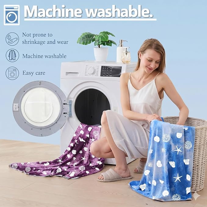 Cooling Blanket Throw Size (50"x70"), Double Sided Ice Cold Blanket for Hot Sleepers, Transfer Heat to Keep Cool, Soft Lightweight for Night Sweats, Bed & Couch, Ocean Design