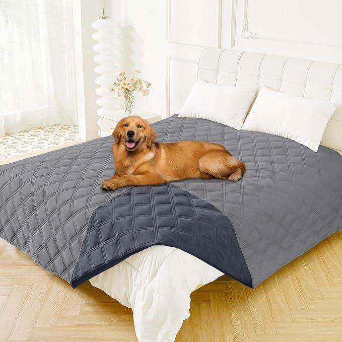 Smiry Waterproof Dog Bed Cover, Reversible Pet Blanket for Sofa Couch | Soft Washable Dog Blanket, Leakproof Couch Cover for Dogs Cats & Furniture Protection, 82x82, Grey/Dark Grey