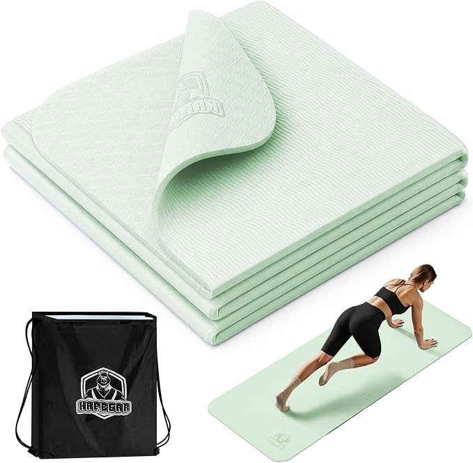 HAPBEAR Foldable Yoga Mat - 72"x24"x0.24" (6mm), Non-Slip TPE Exercise Mat for Home Workout, Yoga, Pilates,Stretching, & Travel, Durable & Eco-Friendly, Includes Carry Bag