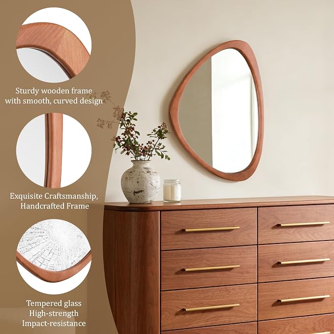 Asymmetrical Mirror, Irregular Wall Mirror for Bathroom, Wall Mirrors Decorative for Bedroom Living Room Entryway Hall, Unique Wall Mirror 25" x 20"
