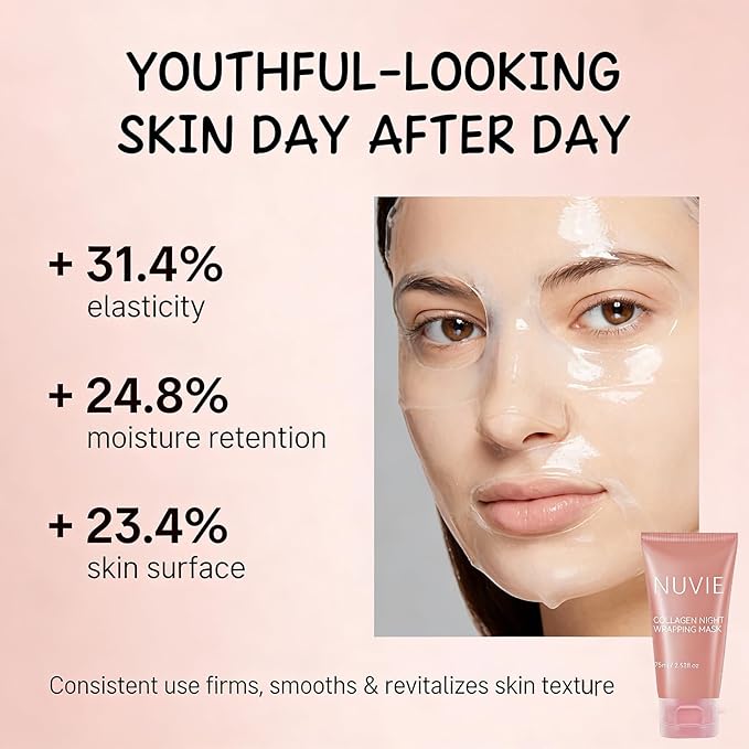 Collagen Mask, Overnight Peel off Face Mask, Skin Care with Hydrolyzed Collagen, Elasticity & Hydration Care, Moisturizes & Brightens Skin, Includes Brush, 2.53 Fl.Oz