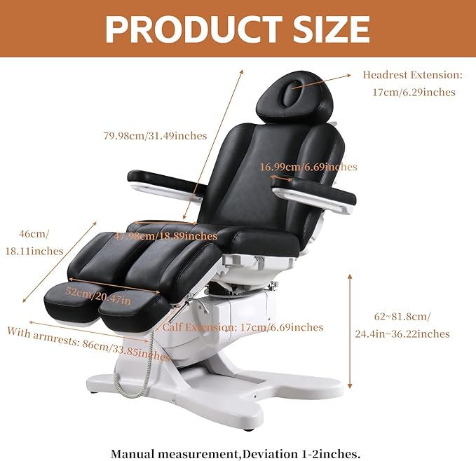TATARTIST Electric Facial Bed for Esthetician Adjustable Electric Spa Chair Portable Massage Table Dental Podiatry Tattoo Salon Spa Treatment Table All Purpose Aesthetic Chair with 3 Motors (Black)