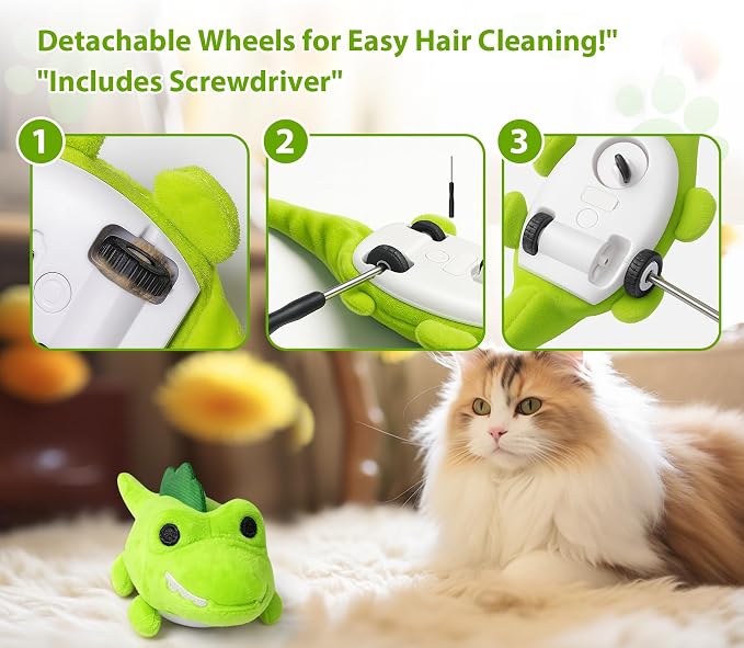 Interactive Cat Toys for Indoor Cats – Auto Moving Alligator with 360° Random Movement & Tail Wagging, Rechargeable Cat Exercise Toy with Catnip, Self-Play Fun for Bored Adult Cats-Green